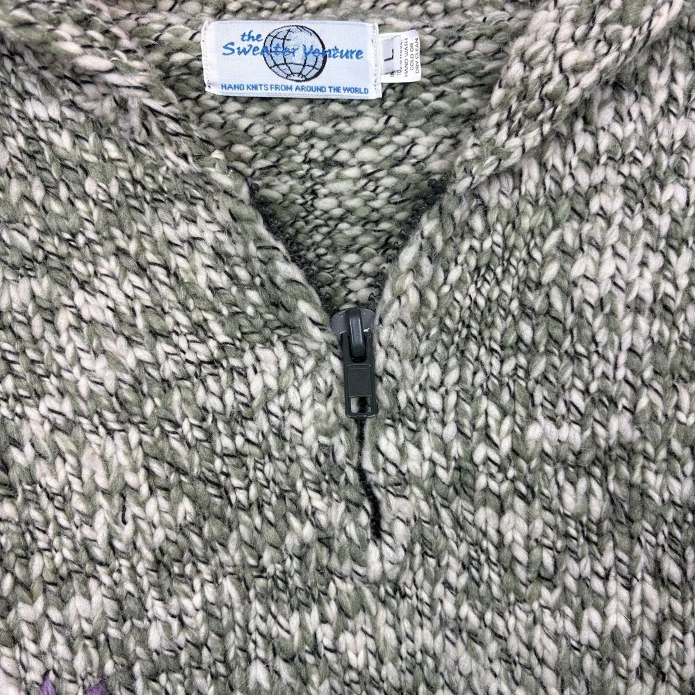 Vtg The Sweater Venture Hand Knit Wool Hooded Jacket Womens L Floral Fairy Boho - Picture 10 of 12